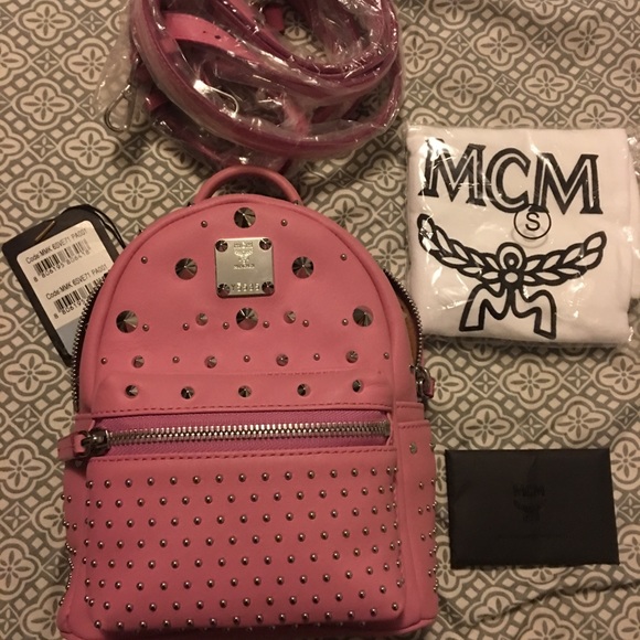MCM München pink leather studded mini backpack - Picture 2 of 5